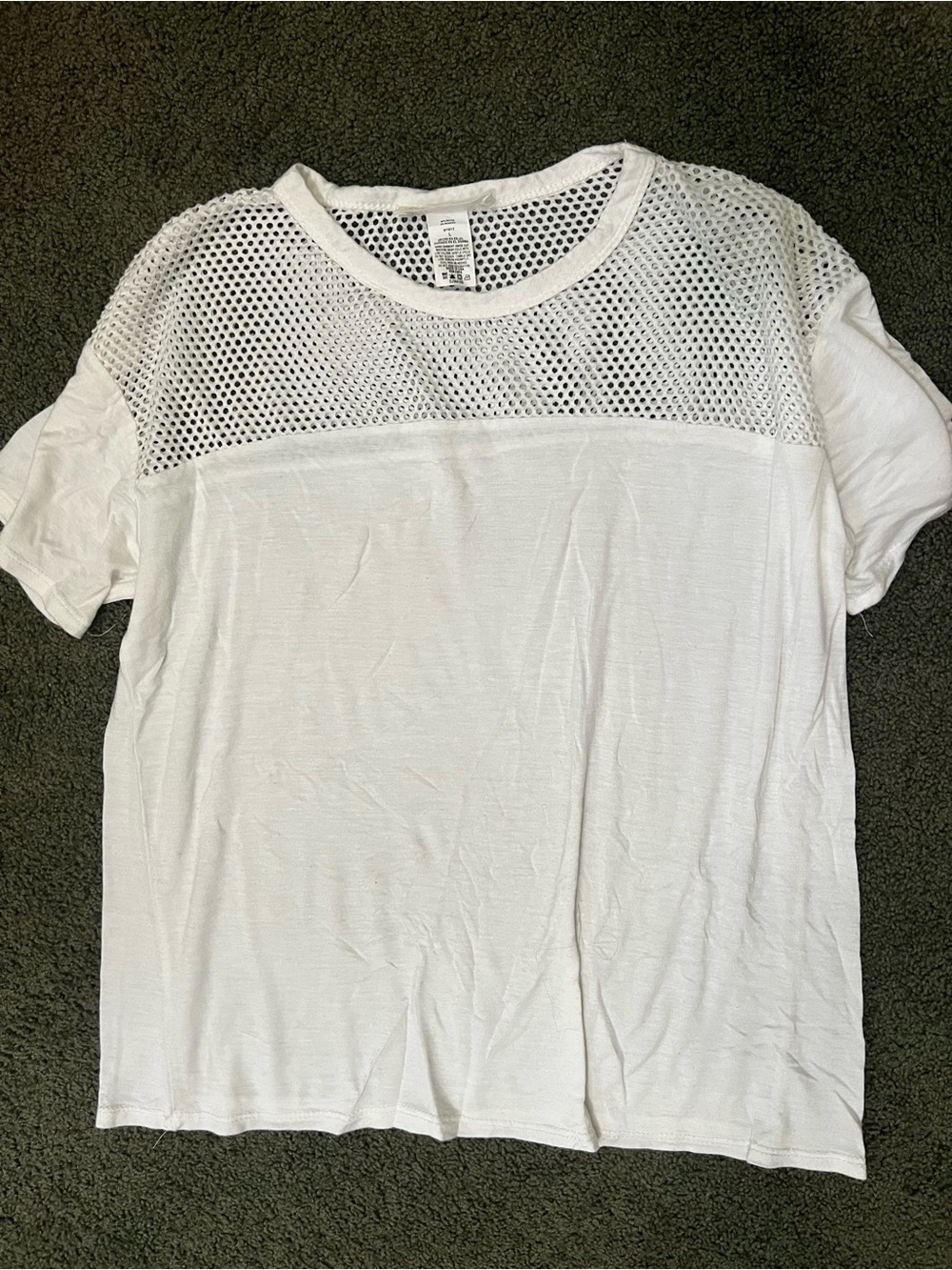 Women's White Mesh Yoke Short Sleeve Top